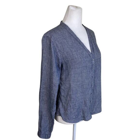 Ines De La Fressange for Uniqlo Sz M 100% Linen Button-down Shirt Blouse Navy - Picture 3 of 16